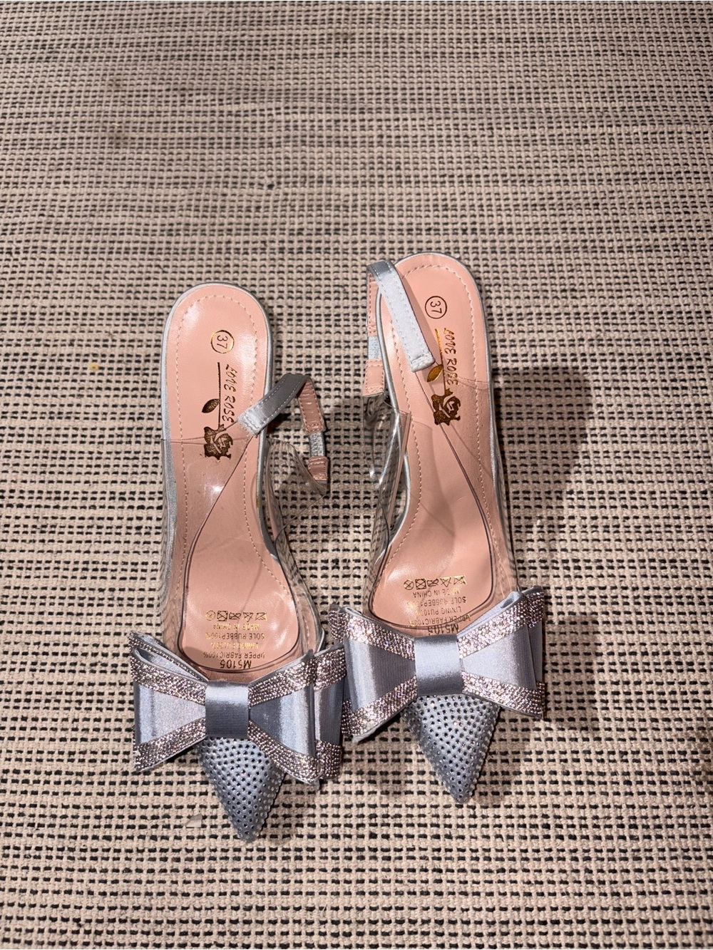 LOVE ROSE Women's Rhinestone Bow Slingback Heels Size 37